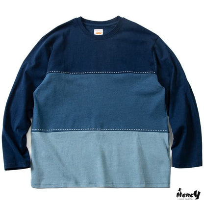 【数量限定】職人手作り　藍染配色切替ロングTシャツ