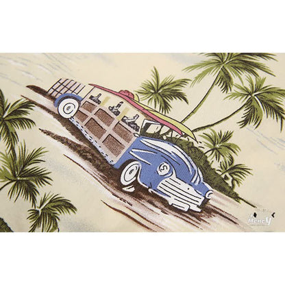 HAWAII ALOHA「ヤシの木・レトロカー・サーフボード」アロハシャツ