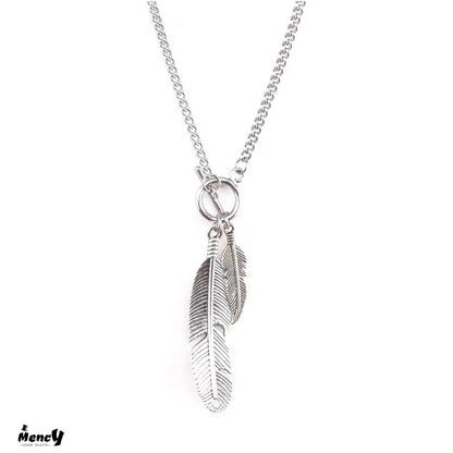 Feather sterling silver men's necklace
