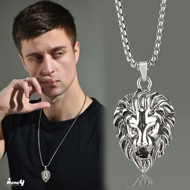 Sterling Silver Lion Men's Necklace
