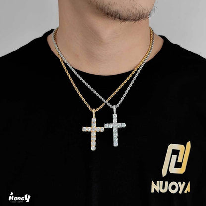 Crucifix round cut silver men's necklace