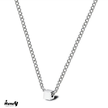 Men's Silver Simple Kihei Chain Square Necklace Cool Cube Pendant Hip Hop Titanium Hypoallergenic Accessory
