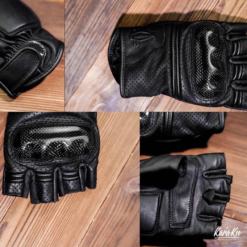 Sheep leather & carbon fiber half finger motorcycle gloves