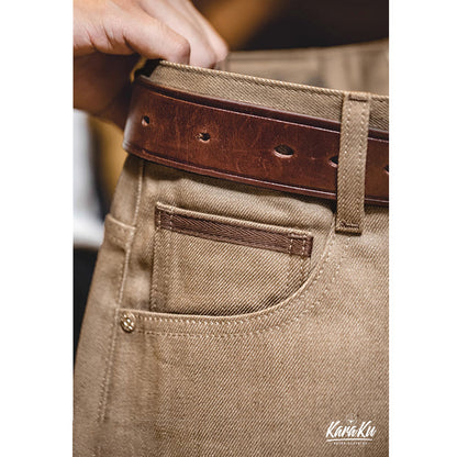 "Autumn Special" Yellowstone Park red selvedge straight raw denim pants