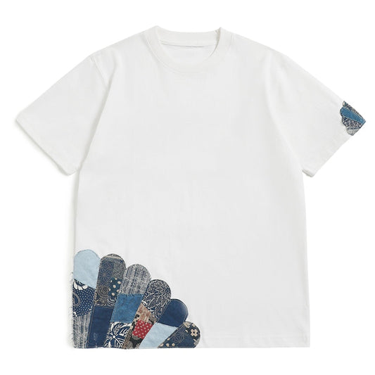 藍染＆古布　BOROパッチワーク半袖Tシャツ