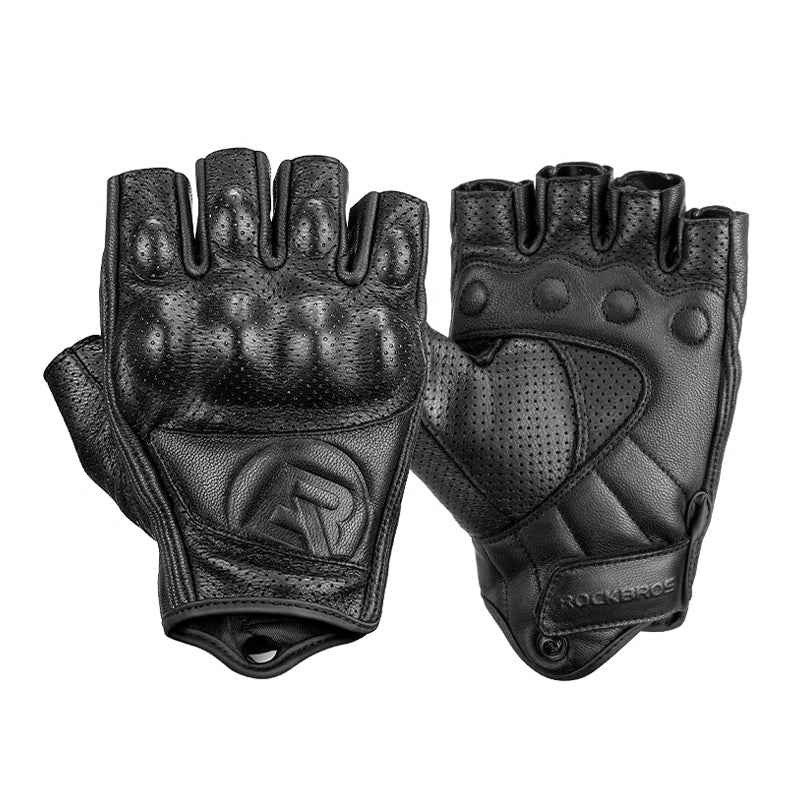 Leather half-finger motorcycle gloves with protectors