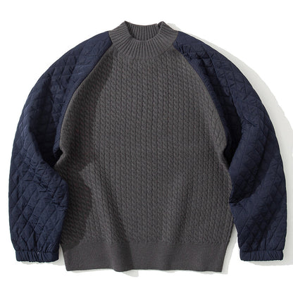 袖ダイヤモンドキルトｘケーブル編み切替ニットセーター