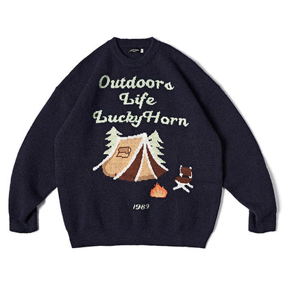 「Outdoor life lucky horn」ジャガード織ニットセーター