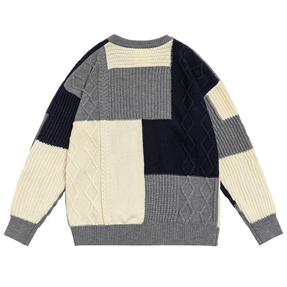 配色切り替え 不規則編みニットセーター