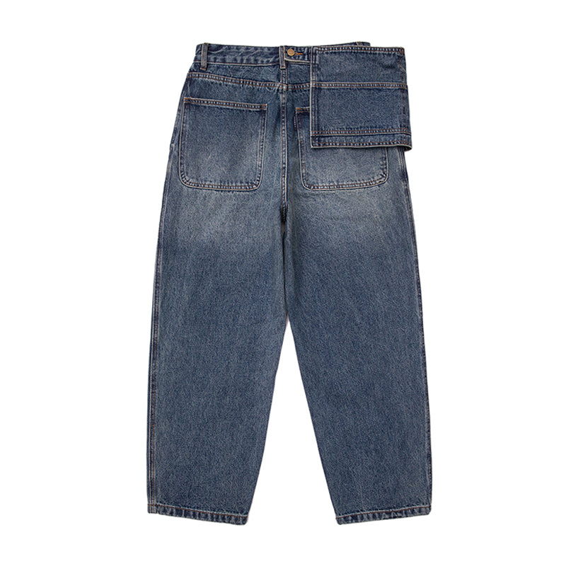 Wide denim pants with removable pockets