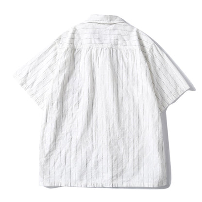 シングルストライプ　綿麻オープンカラーシャツ