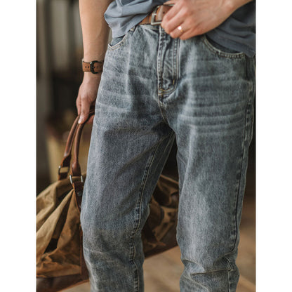 Stone washed light colored denim pants