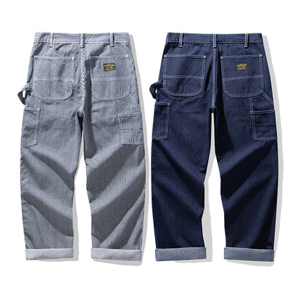 Choose from 2 types of raw denim and striped denim multi-pocket work pants