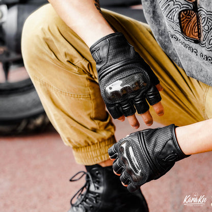 Sheep leather & carbon fiber half finger motorcycle gloves
