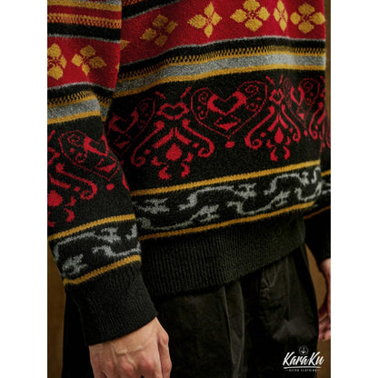ジャガード織りエスニック柄ニットセーター
