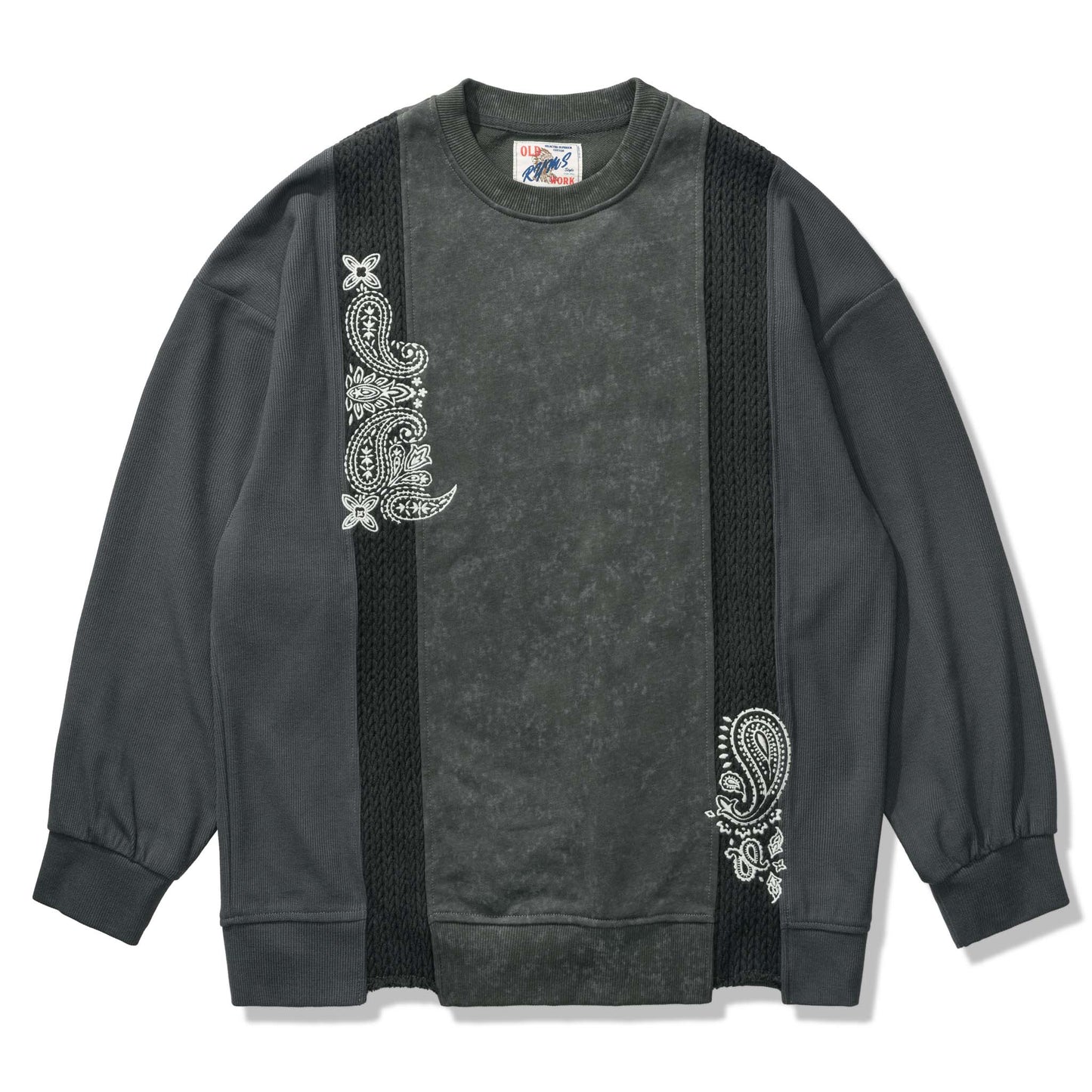 Reconstruction paisley embroidery cable knit combination sweatshirt
