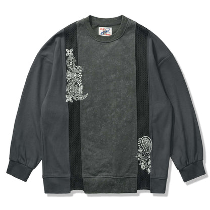 Reconstruction paisley embroidery cable knit combination sweatshirt