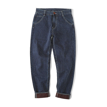 Red ears striped tapered denim pants