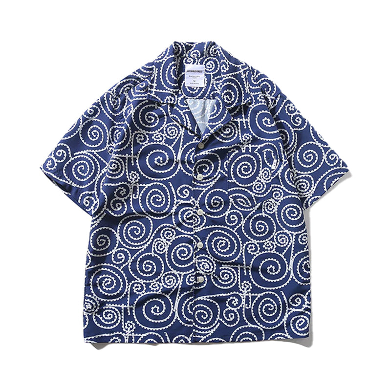 水の波紋 総柄オープンカラーシャツ